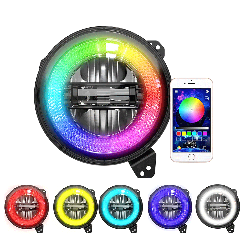 9 Inch Diamond RGB Halo LED Headlights for 18'-25' Jeep Wrangler JL 4xe & Jeep Gladiator JT (2Pcs/Set)