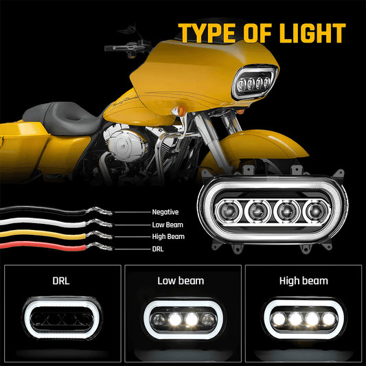 '15-'25 Harley Road Glide 4 Lens 120W LED Headlights with DRL