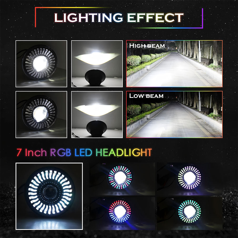 7"45W RGB LED Lens Headlights for 1976-2018 Jeep Wrangler CJ TJ LJ JK JKU (2pcs/set)
