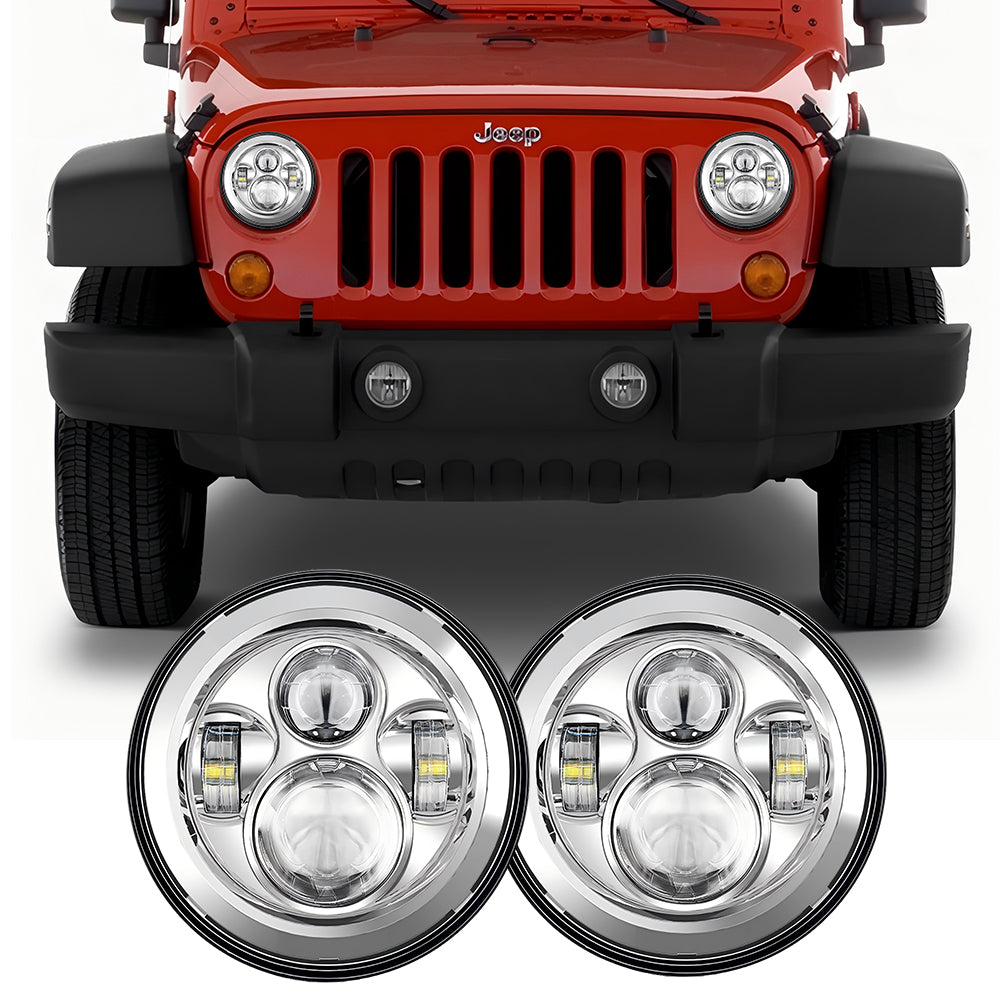 7" 60W Black/Chrome Classic Headlamp Set for (1976-2018) Jeep Wrangler JK (2Pcs/Set)