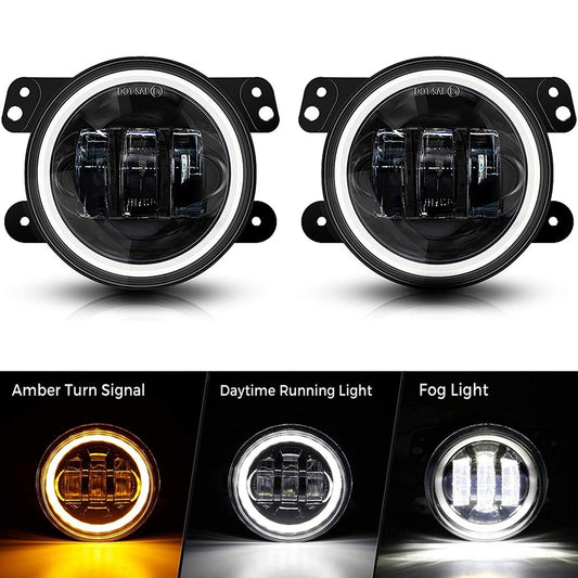 4 inch 30W LED Fog Lights with DRL and Amber Turn Signal for 2007-2018 Jeep Wrangler JK JKU (2Pcs/Set)