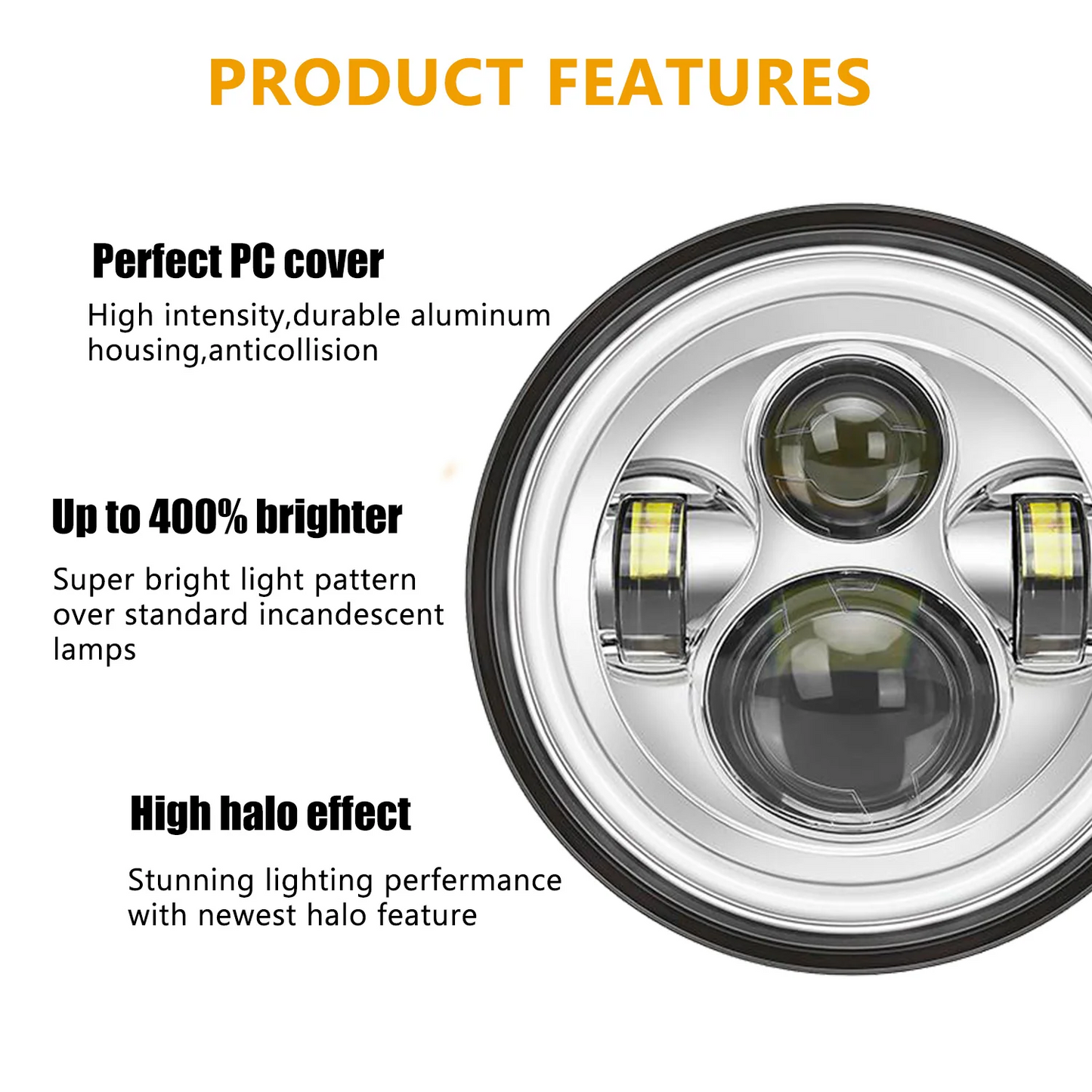 7" Halo LED Headlights + 4.5" LED Fog Lights with DRL for Harley-Davidson (Chrome/Black)