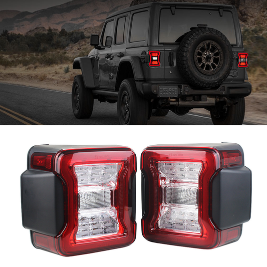 Smoked and Red 30W Assembly LED Tail Lights for 2018-2025 Jeep Wrangler JL JLU 4xe