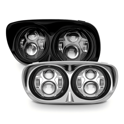 5.75" LED Headlights Dual Lens 105W Chrome/Black for Harley '98-'13 Road Glide