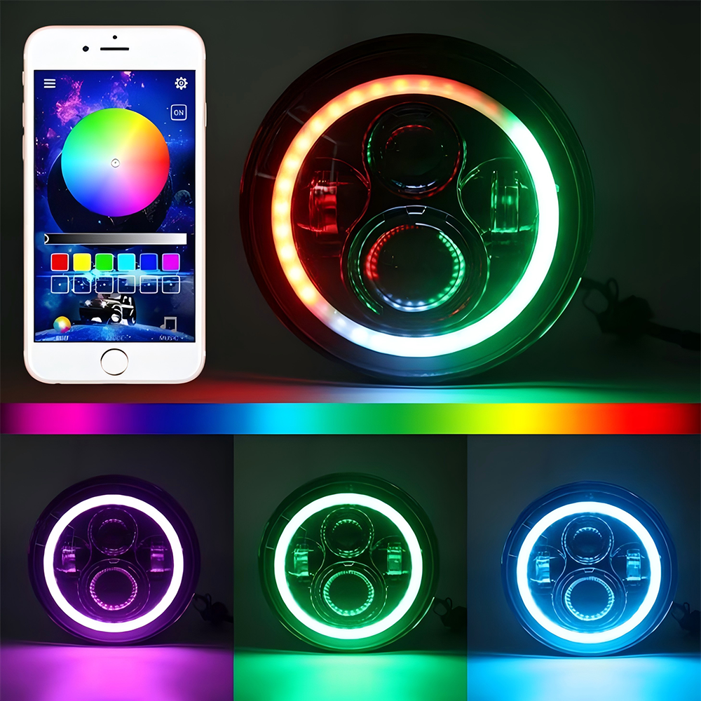 7" RGB Headlight and 4" RGB Fog Light Combo for 2007-2018 Jeep Wrangler JK JKU