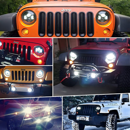 7" 60W Black/Chrome Classic Headlamp Set for (1976-2018) Jeep Wrangler JK (2Pcs/Set)