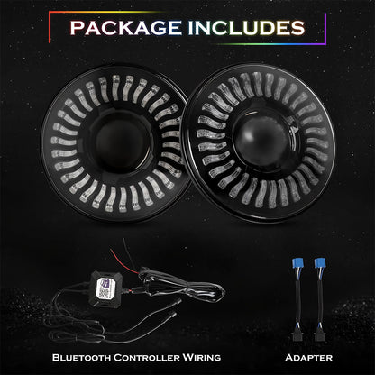 7"45W RGB LED Lens Headlights for 1976-2018 Jeep Wrangler CJ TJ LJ JK JKU (2pcs/set)