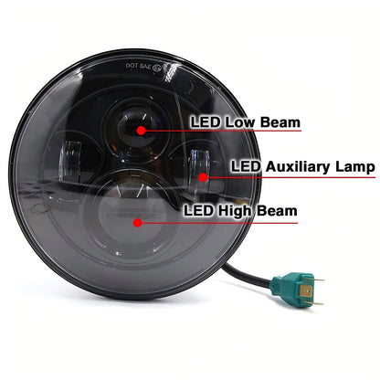 7 Inch 60W LED Motorcycle Headlight - Black & Chrome