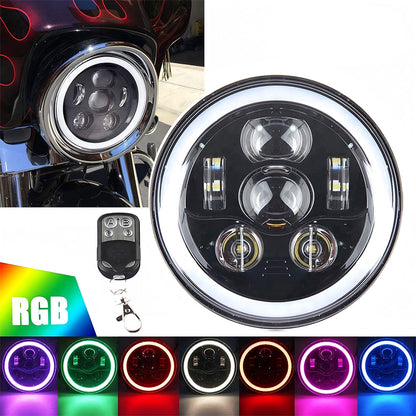 7" RGB LED Headlight with Wireless Remote for Harley Motorcycles