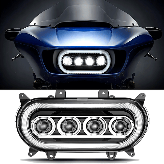 '15-'25 Harley Road Glide 4 Lens 120W LED Headlights with DRL