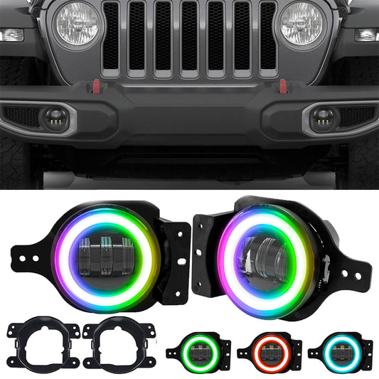 4 inch RGB Halo LED Fog Lights for '18-'25 Jeep Wrangle JL 4xe Gladiator JT (2pcs/set)