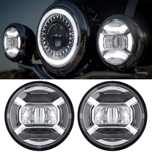 4.5" 30W Chrome/Black Lens LED Auxiliary Lights with DRL for Harley