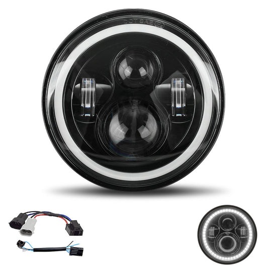 7" Halo LED Headlights with DRL for Harley (Black/Chrome)