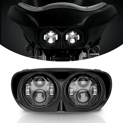 5.75" LED Headlights Dual Lens 105W Chrome/Black for Harley '98-'13 Road Glide