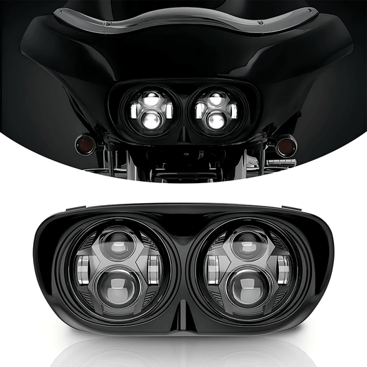 5.75" LED Headlights Dual Lens 105W Chrome/Black for Harley '98-'13 Road Glide