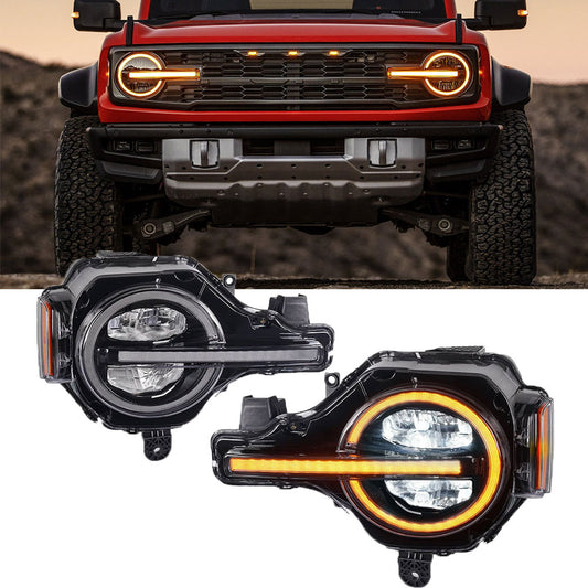 Ford Bronco Headlight Assembly with Progressive Sequential DRL & Turn Signals