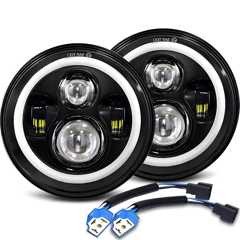 7"Halo LED Headlights with DRL & Turn Signal for 1976-2018 Jeep Wrangler CJ TJ LJ JK JKU (2pcs/set)