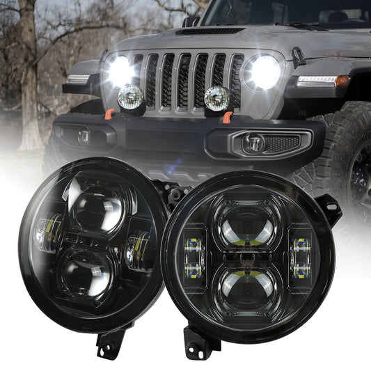 9 inch Black LED Headlights for 2018+ Jeep Wrangler JL 4xe and Jeep Gladiator (2Pcs/Set)