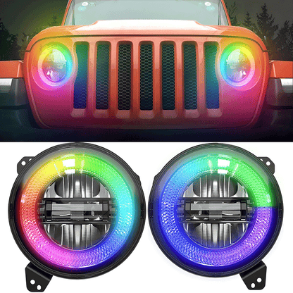 9 Inch Diamond RGB Halo LED Headlights for 18'-25' Jeep Wrangler JL 4xe & Jeep Gladiator JT (2Pcs/Set)