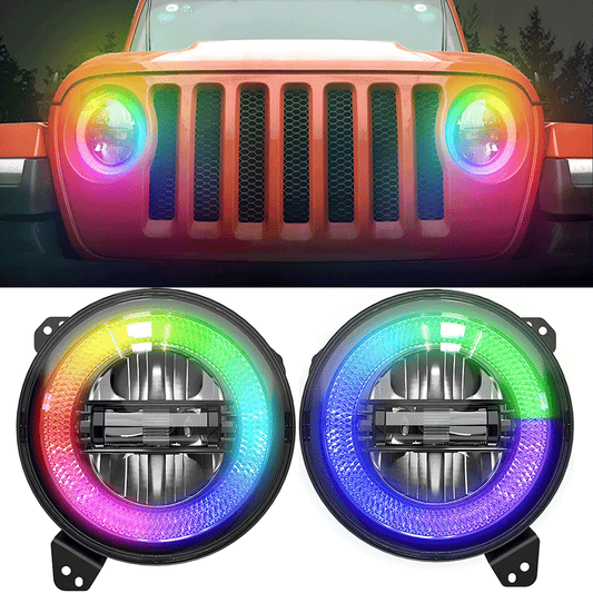 9 Inch Diamond RGB Halo LED Headlights for 18'-25' Jeep Wrangler JL 4xe & Jeep Gladiator JT (2Pcs/Set)