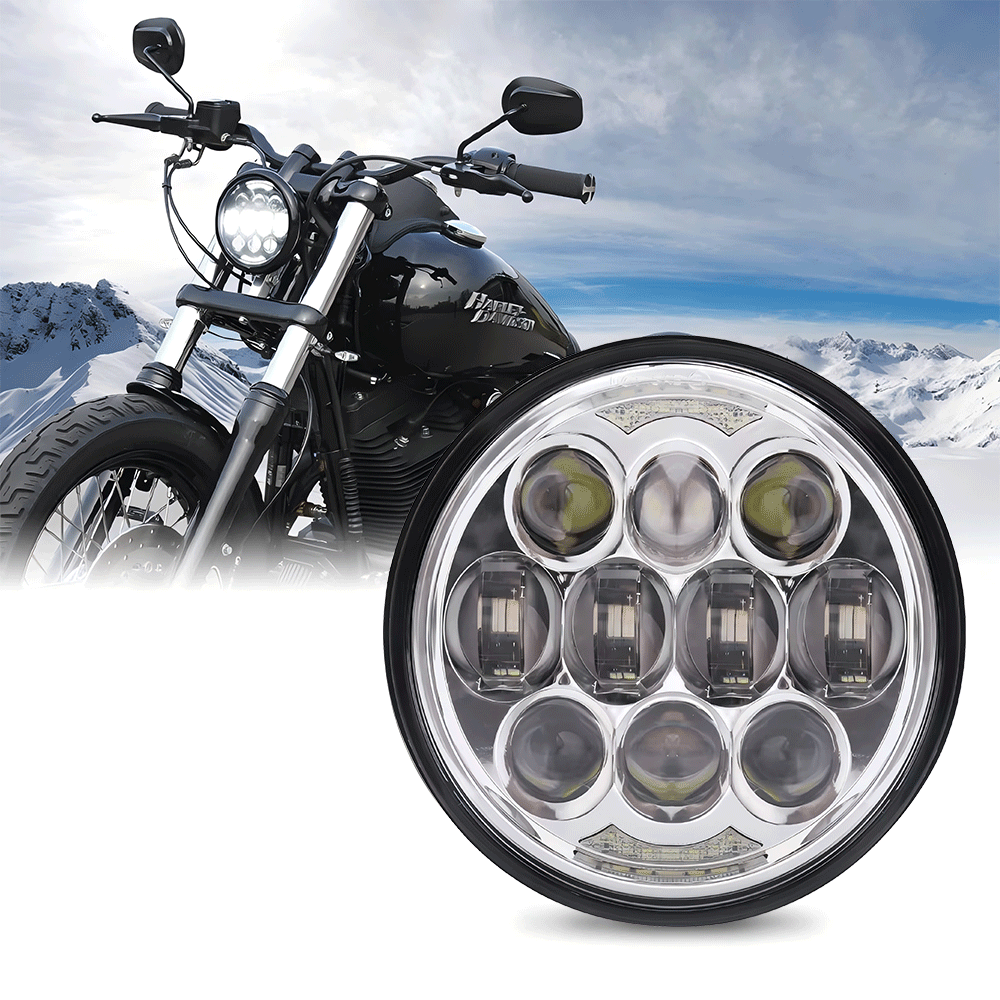5.75 Inch 80W LED Headlight for Harley - 10 Light Beads with Bright DRL