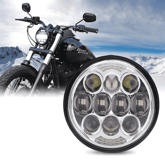 5.75 Inch 80W LED Headlight for Harley - 10 Light Beads with Bright DRL