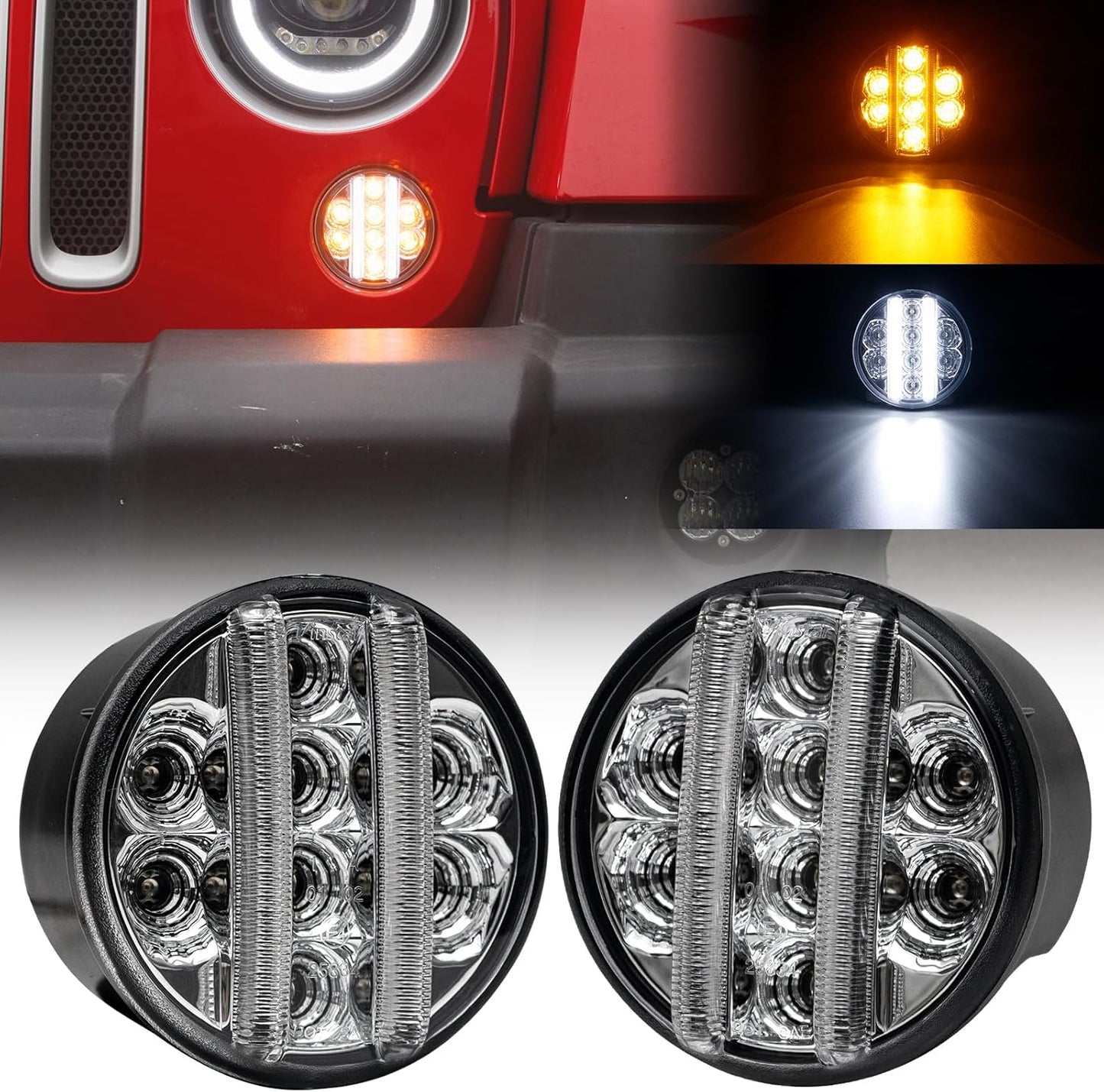 Jeep Wrangler JK Smoked/Clear Front Turn Signal Lights w/DRL and Sequential Turn Signal (2Pcs/Set)