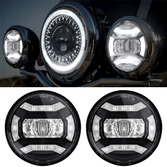 4.5" 30W Chrome/Black Lens LED Auxiliary Lights with DRL for Harley