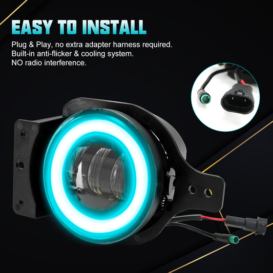 4 inch RGB Halo LED Fog Lights for '18-'25 Jeep Wrangle JL 4xe Gladiator JT (2pcs/set)
