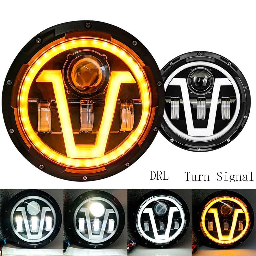 7 Inch 60W V-Shape LED Jeep Headlights with DRL & Turn Signal for 1976-2018 Wrangler CJ TJ LJ JK JKU (2Pcs/Set)