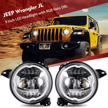 9 inch LED Headlights with DRL and Amber Turn Signals for 18'-25' Jeep Wrangler JL 4xe & Jeep Gladiator JT (2Pcs/Set)
