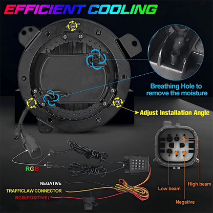 9 Inch Diamond RGB Halo LED Headlights for 18'-25' Jeep Wrangler JL 4xe & Jeep Gladiator JT (2Pcs/Set)