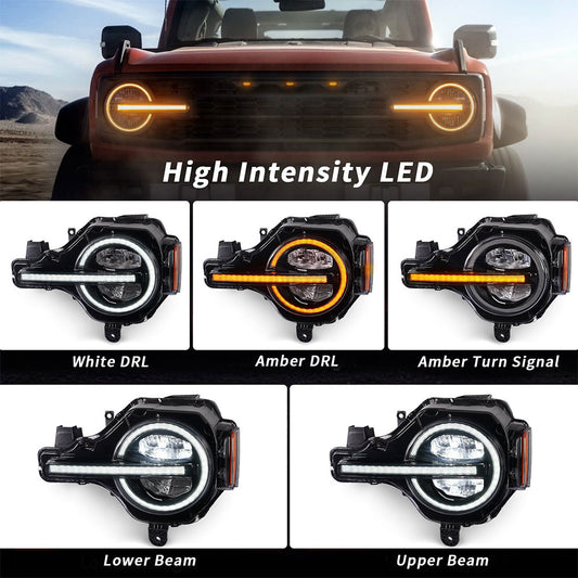 Ford Bronco Headlight Assembly with Progressive Sequential DRL & Turn Signals