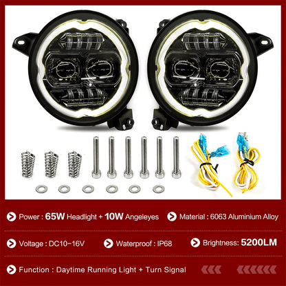 9 inch LED Headlights with DRL and Amber Turn Signals for 18'-25' Jeep Wrangler JL 4xe & Jeep Gladiator JT (2Pcs/Set)
