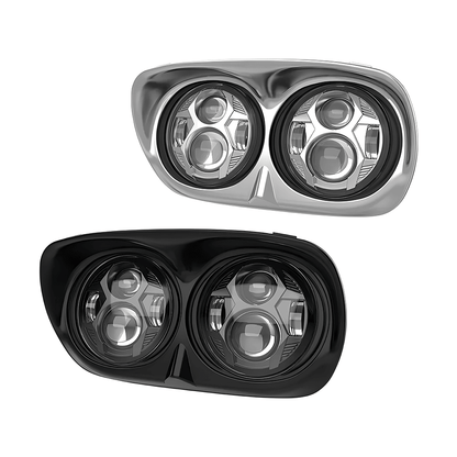 5.75" LED Headlights Dual Lens 105W Chrome/Black for Harley '98-'13 Road Glide