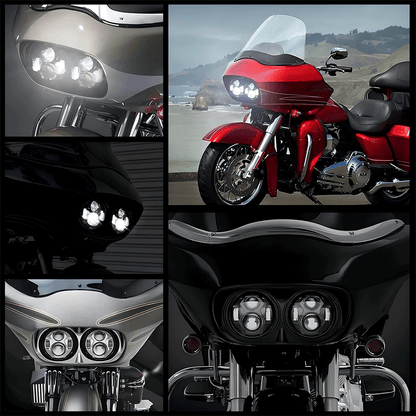 5.75" LED Headlights Dual Lens 105W Chrome/Black for Harley '98-'13 Road Glide