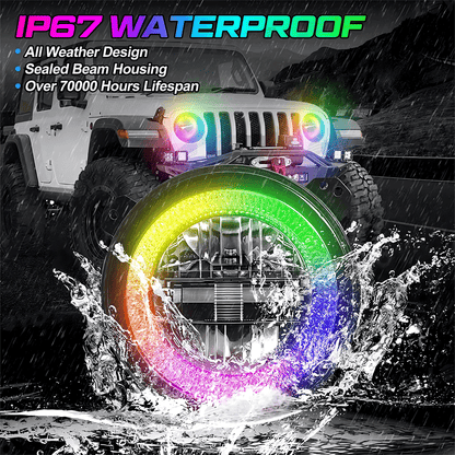 9 Inch Diamond RGB Halo LED Headlights for 18'-25' Jeep Wrangler JL 4xe & Jeep Gladiator JT (2Pcs/Set)