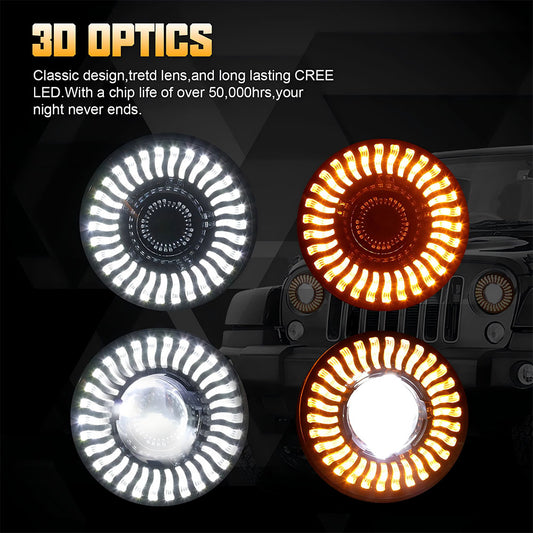 7" LED Lens Headlights with DRL & Turn Signal for 1976-2018 Jeep Wrangler CJ TJ LJ JK JKU (2pcs/set)