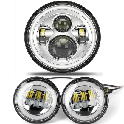 7" Halo LED Headlights + 4.5" LED Fog Lights with DRL for Harley-Davidson (Chrome/Black)
