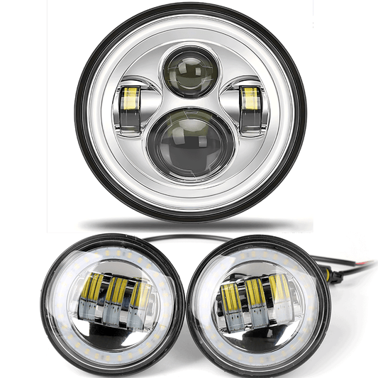 7" Halo LED Headlights + 4.5" LED Fog Lights with DRL for Harley-Davidson (Chrome/Black)