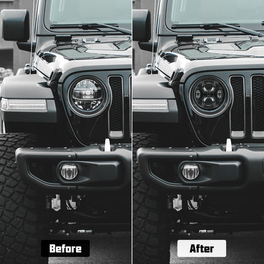 9 inch Black LED Headlights for 2018+ Jeep Wrangler JL 4xe and Jeep Gladiator (2Pcs/Set)