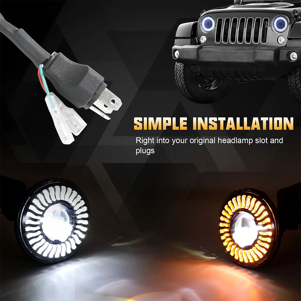 7" LED Lens Headlights with DRL & Turn Signal for 1976-2018 Jeep Wrangler CJ TJ LJ JK JKU (2pcs/set)