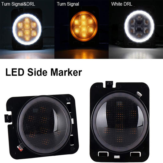 07"-18" Jeep Wrangler JK JKU Smoked LED Side Marker Lights with DRL and Turn Signal (2Pcs/Set)