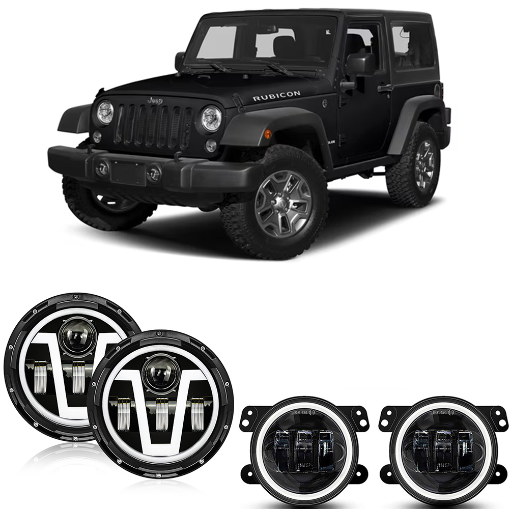 7" Headlight & 4" Fog Light Combo w/ DRL & Turn Signal for 07"-18" Jeep Wrangler JK JKU