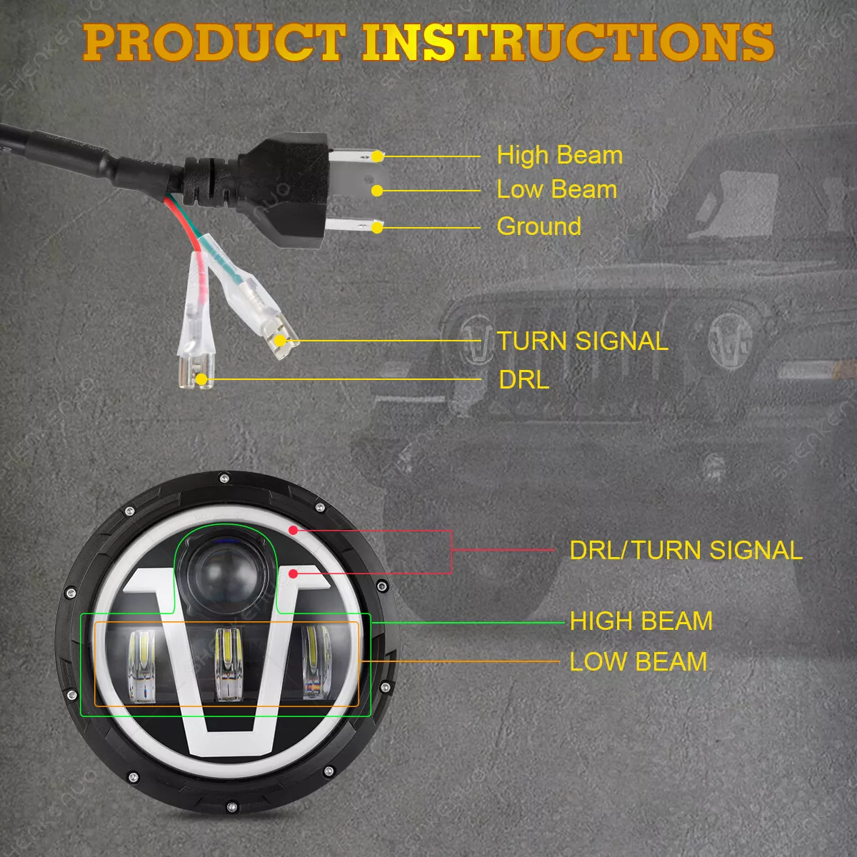 7 Inch 60W V-Shape LED Jeep Headlights with DRL & Turn Signal for 1976-2018 Wrangler CJ TJ LJ JK JKU (2Pcs/Set)