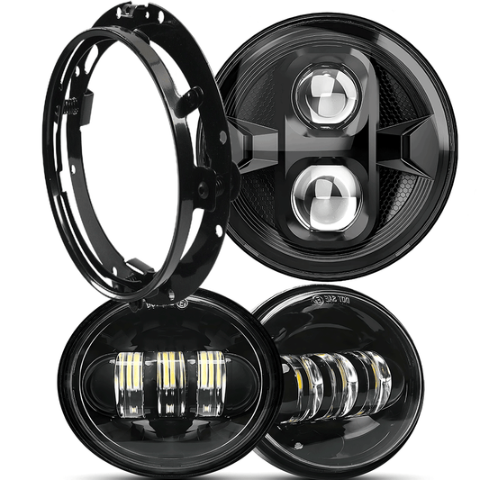 7"LED Headlights + 4.5" LED Fog Lights + Mounting Ring for Harley
