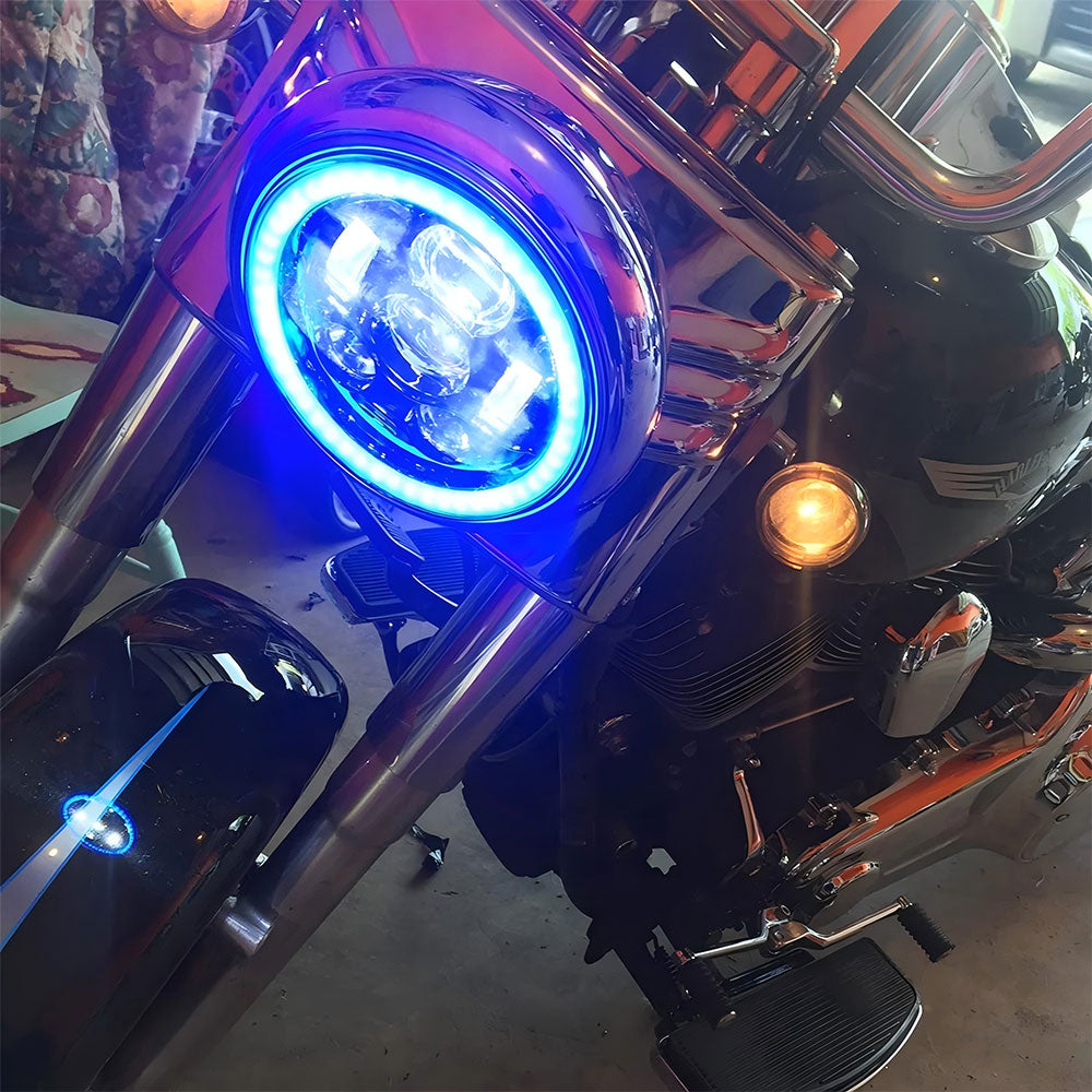 7" RGB LED Headlight with Wireless Remote for Harley Motorcycles