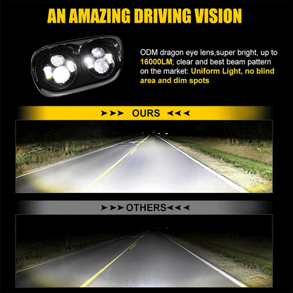 5.75" LED Headlights Dual Lens 105W Chrome/Black for Harley '98-'13 Road Glide