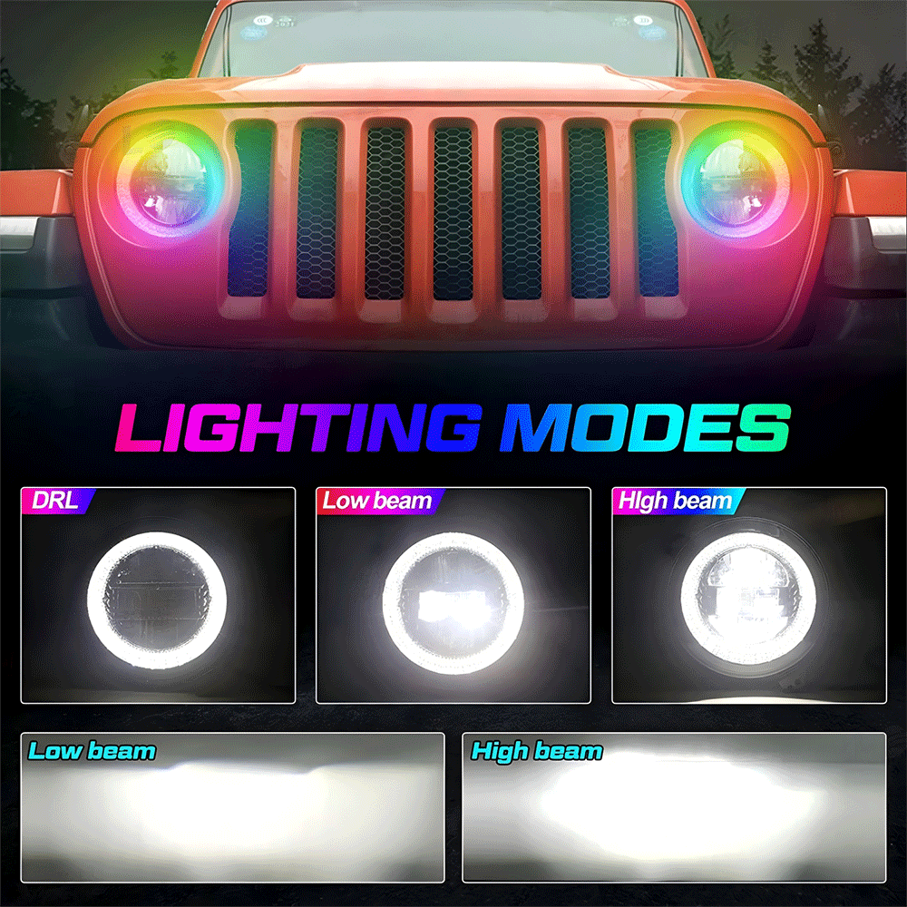 9 Inch Diamond RGB Halo LED Headlights for 18'-25' Jeep Wrangler JL 4xe & Jeep Gladiator JT (2Pcs/Set)