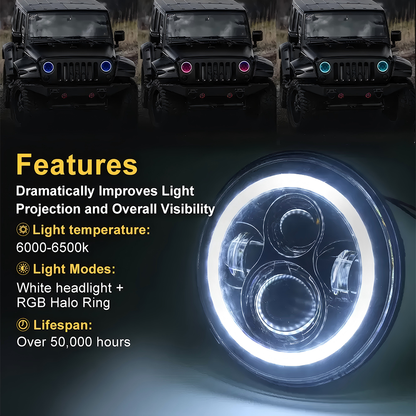 7" RGB Headlight and 4" RGB Fog Light Combo for 2007-2018 Jeep Wrangler JK JKU